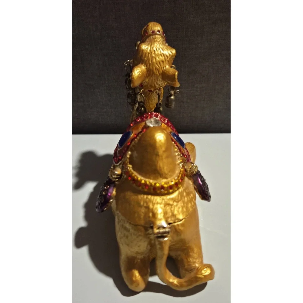Vintage QIFU Trinket Box Camel Gold Tone Metal Enamel With‎ Jewels Rhinestone